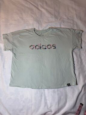 Adidas Women’s Floral Logo Tee in Light Mint Medium